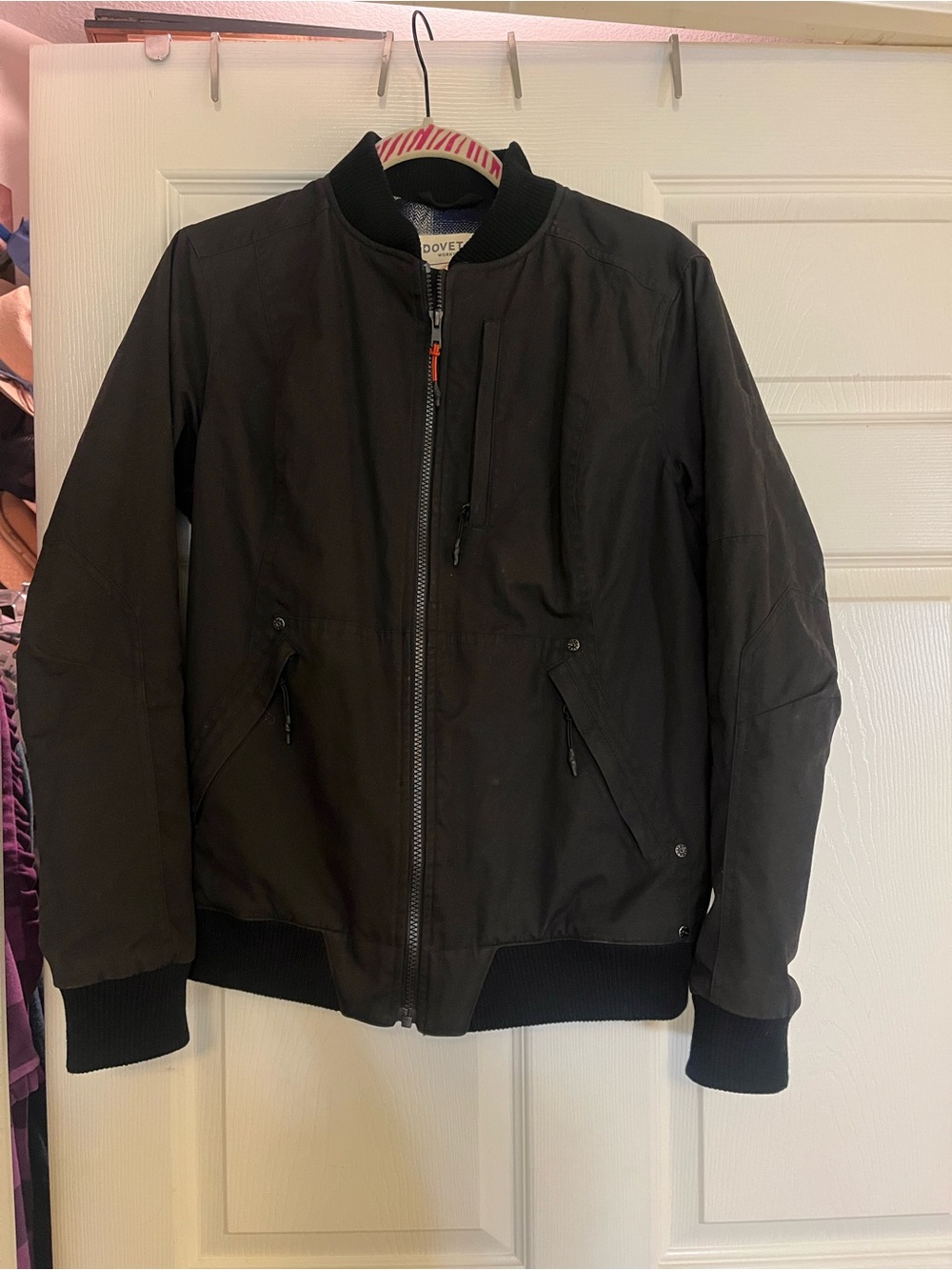 Dovetaill Black Bomber Jacket with Ribbed Cuffs